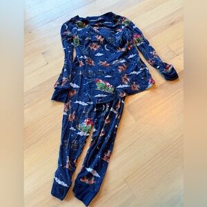 Little Sleepies Kids Pajama Set - Navy with Santa and Sleigh Print